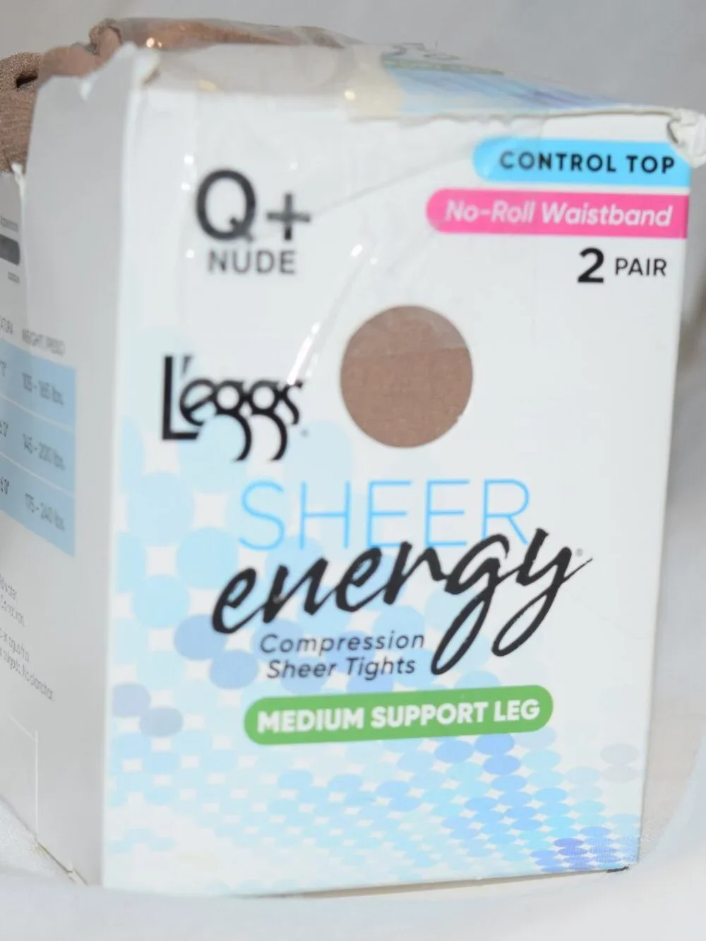 NIP L”eggs Hose, Sheer Energy, 2 pair, 5’-6’ 175-240 lbs (Q+)Nude